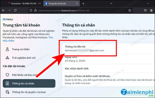 Truy cập vào Trung tâm Tài khoản để xem thông tin liên hệ