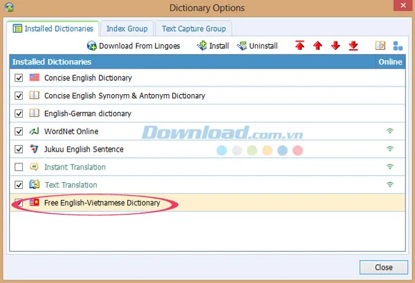 Từ điển Free English-Vietnamese Dictionary đã được thêm thành công vào danh mục