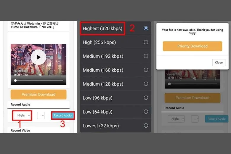 Tùy chỉnh File name và chất lượng âm thanh trước khi tải