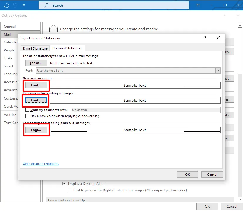 Tùy chỉnh font chữ, kích thước, và màu sắc để hoàn tất cách cài mặc định font chữ trong mail outlook