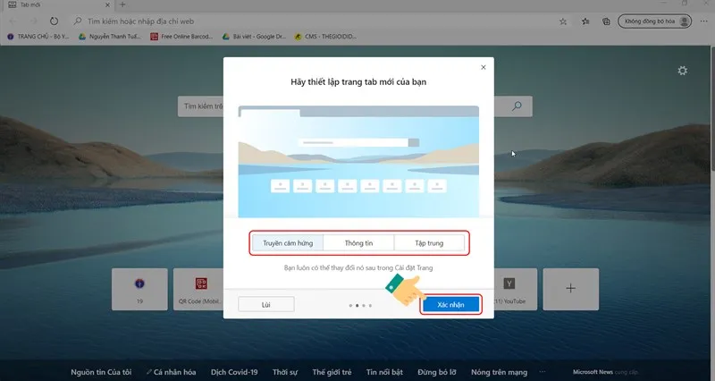 Tùy chỉnh giao diện trang mới theo sở thích của người dùng trong Microsoft Edge