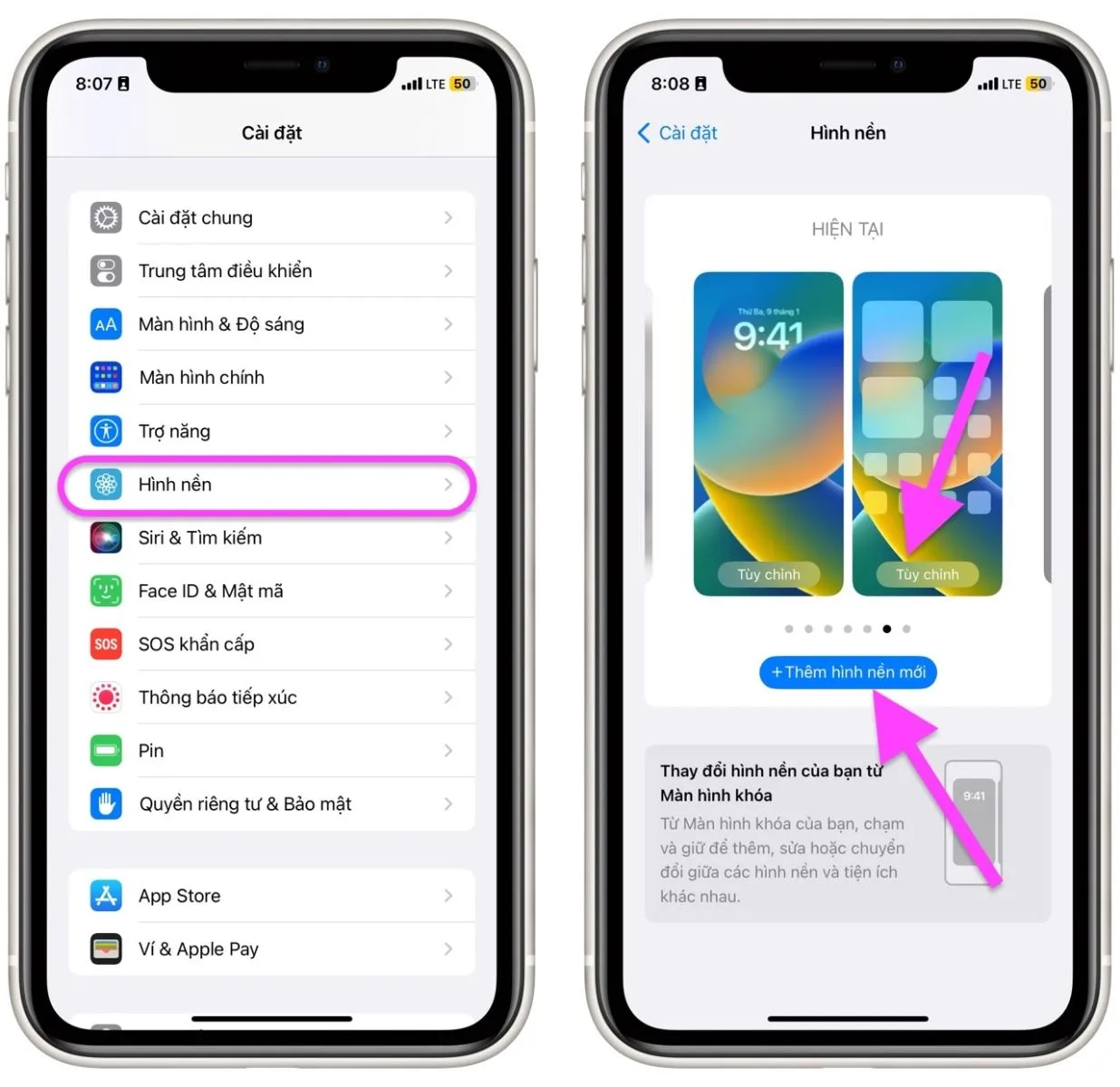 Tùy chỉnh màn hình chính từ ứng dụng Cài đặt hình nền iOS 16