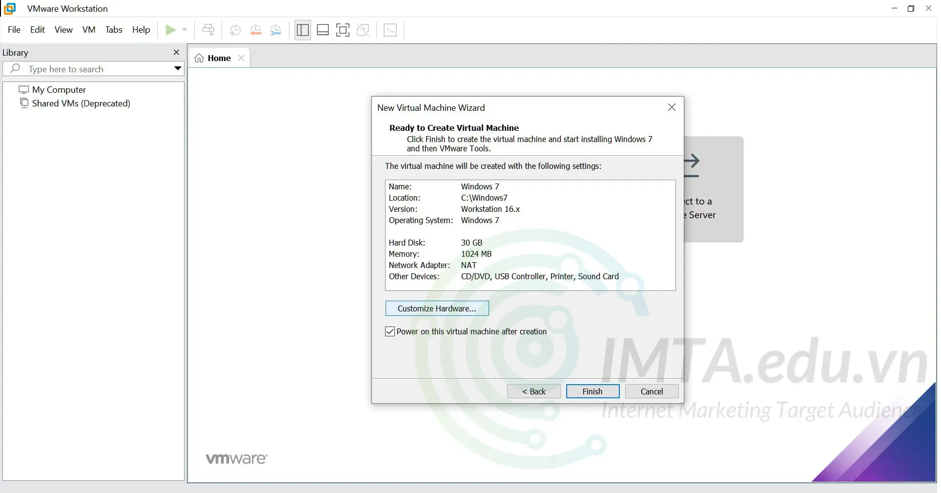 Tùy chỉnh thêm về cấu hình phần cứng cho máy ảo