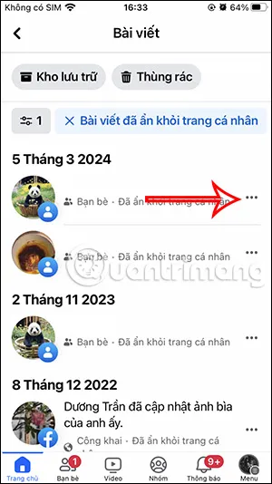 Tùy chọn bài viết Facebook đã ẩn