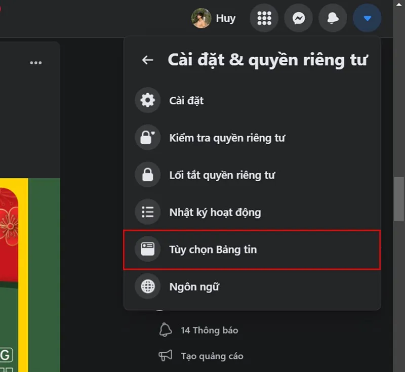 Tùy chọn bảng tin trên giao diện Facebook máy tính