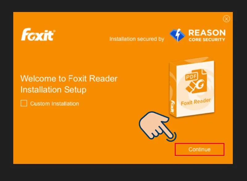 Tùy chọn cài đặt Foxit Reader: Custom Installation hoặc Continue