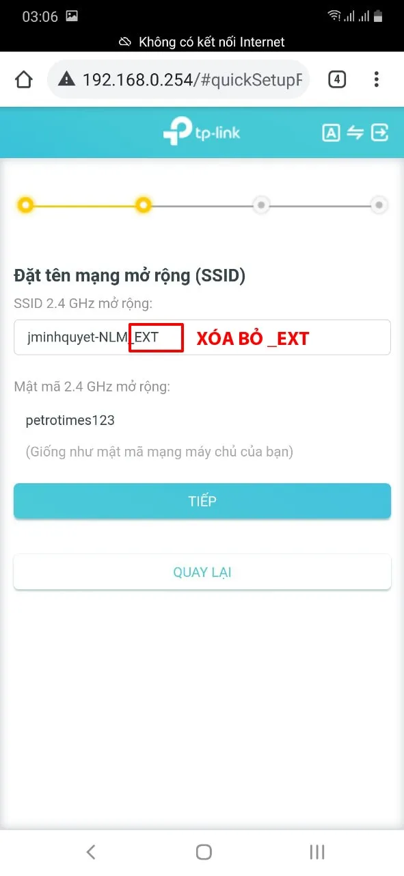 Tùy chọn đặt tên cho Wi-Fi mở rộng. Khuyến nghị xóa _EXT