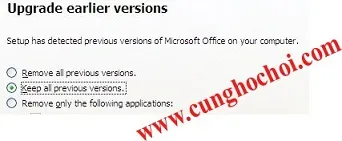 Tùy chọn giữ lại các phiên bản Office cũ khi thực hiện cài đặt Office 2003