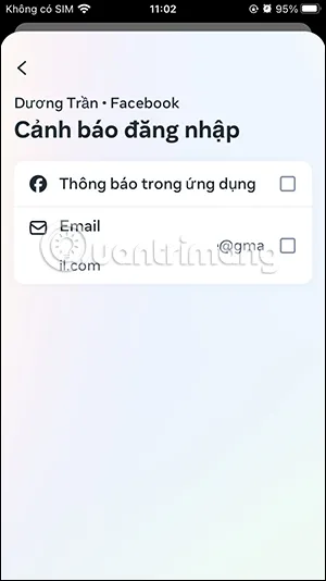 Tùy chọn nhận cảnh báo đăng nhập Facebook