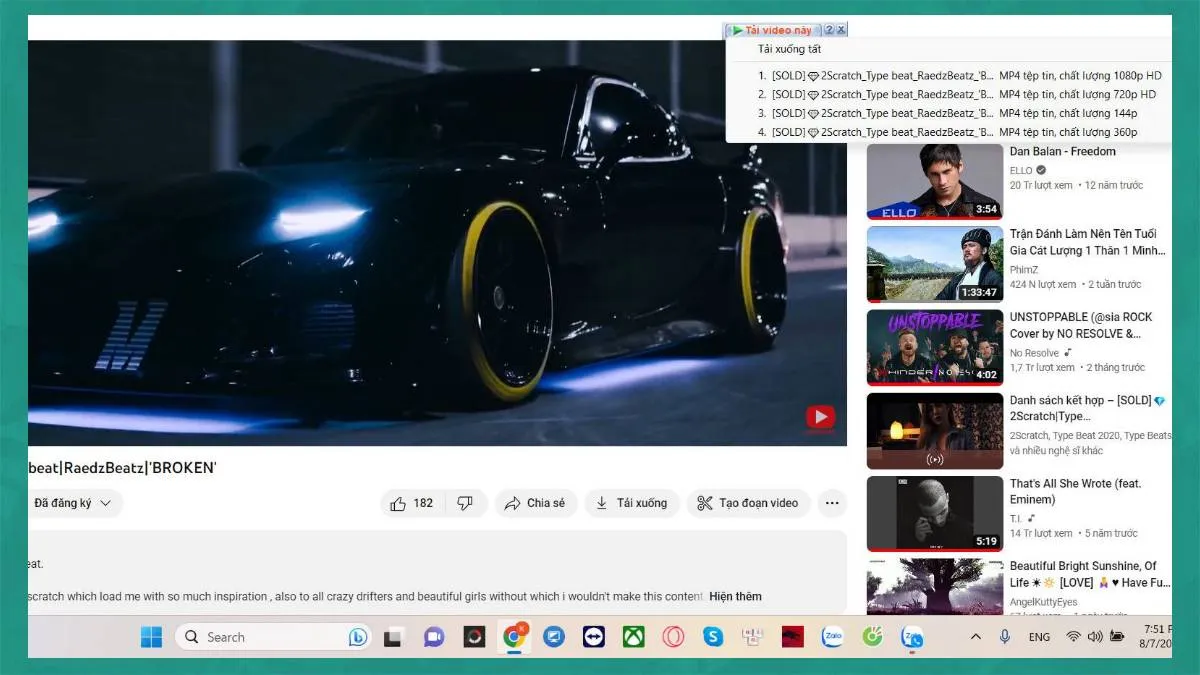 Tùy chọn tải video xuất hiện trên trình duyệt khi sử dụng IDM, hướng dẫn cách tải video trên web cho Android gián tiếp.