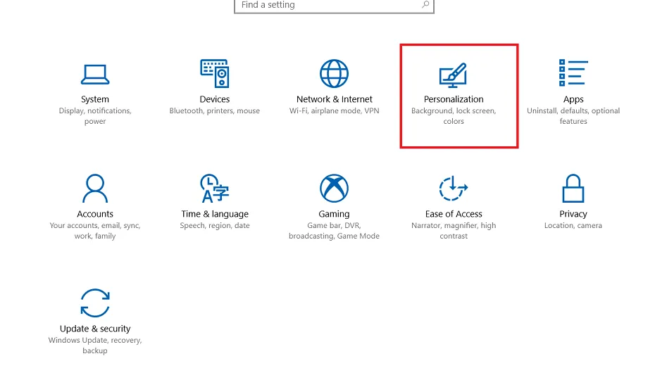 Tùy chọn thiết lập màn hình khóa trong Settings Personalization