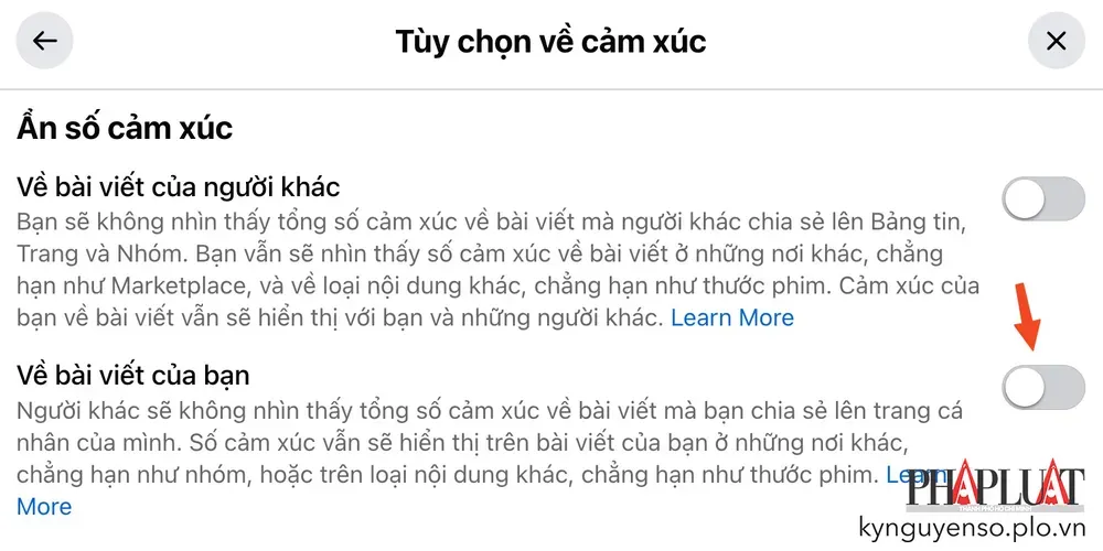 Tùy chọn về cảm xúc cho phép người dùng ẩn lượt thích trên Facebook cá nhân