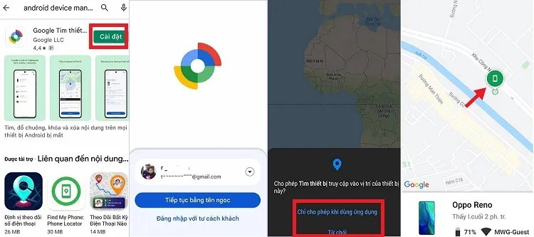Ứng dụng Google Find My Device (Android Device Manager) giúp tìm và quản lý định vị OPPO