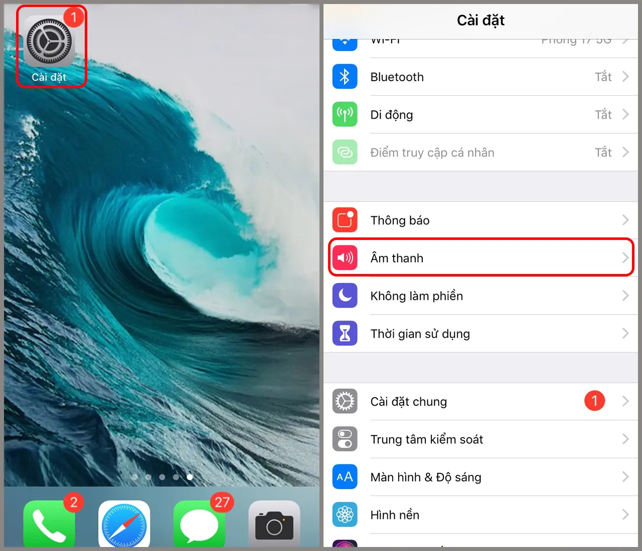 Vào Cài đặt > Âm thanh trên iPhone sau khi đồng bộ với 3uTools