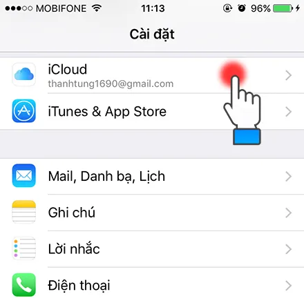 Vào iCloud: