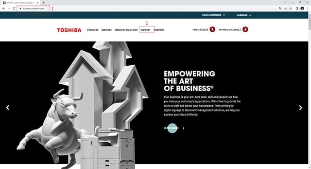 Vào trang https://business.toshiba.com/ tìm đến Support