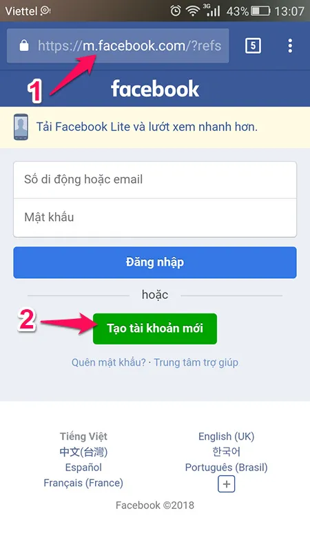 Vào trình duyệt web của Facebook, đây là phương pháp thay thế nếu không dùng app để tạo Facebook