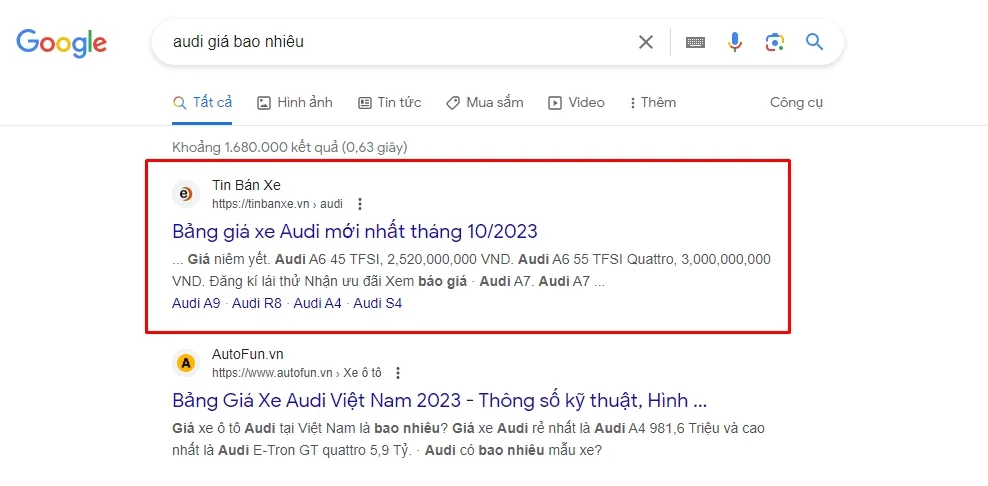 Ví dụ về Google xếp hạng theo ý định tìm kiếm (Search Intent) thay vì từ khóa cứng