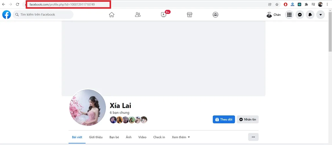 Ví dụ về link Facebook cá nhân có ID dài, chưa được rút gọn