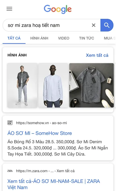 Ví dụ về việc retargeting khách hàng truy cập từ Google Search