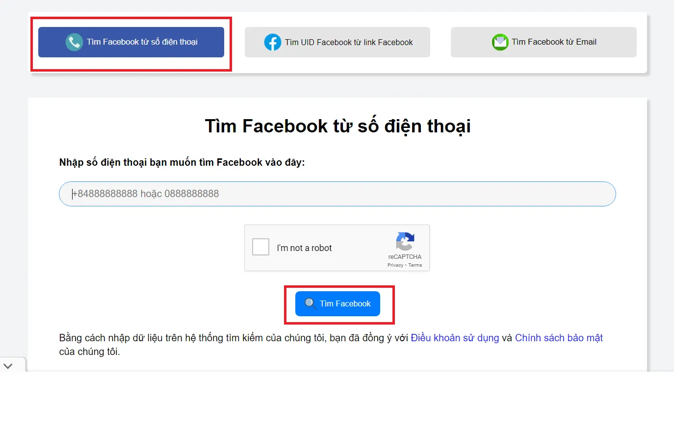 Ví dụ về việc tìm Facebook bằng số điện thoại (3)