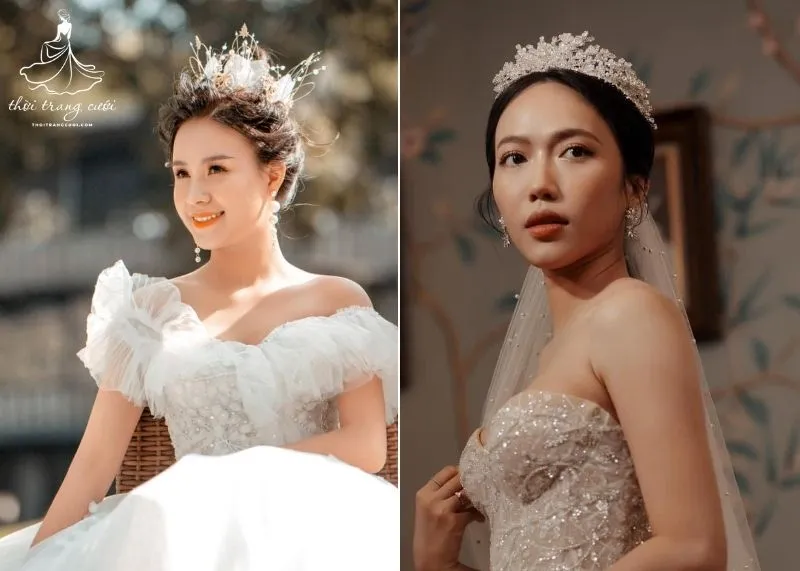 Vị trí chuẩn để áp dụng cách cài vương miện cô dâu theo hình dáng khuôn mặt