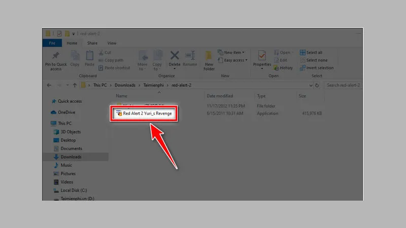 Vị trí file cài đặt của game Red Alert 2 Yuri's Revenge trong thư mục Red Alert 2