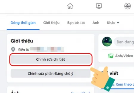 Vị trí nút Chỉnh sửa chi tiết trên giao diện trang cá nhân Facebook