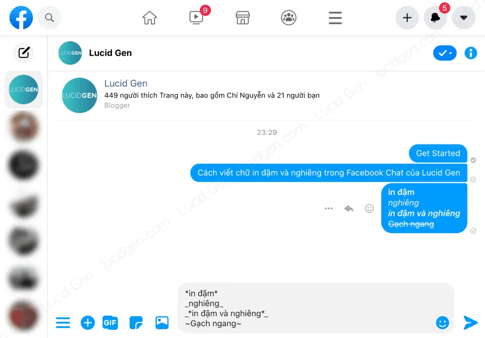 Viết chữ in đậm trong Facebook Chat trên máy tính