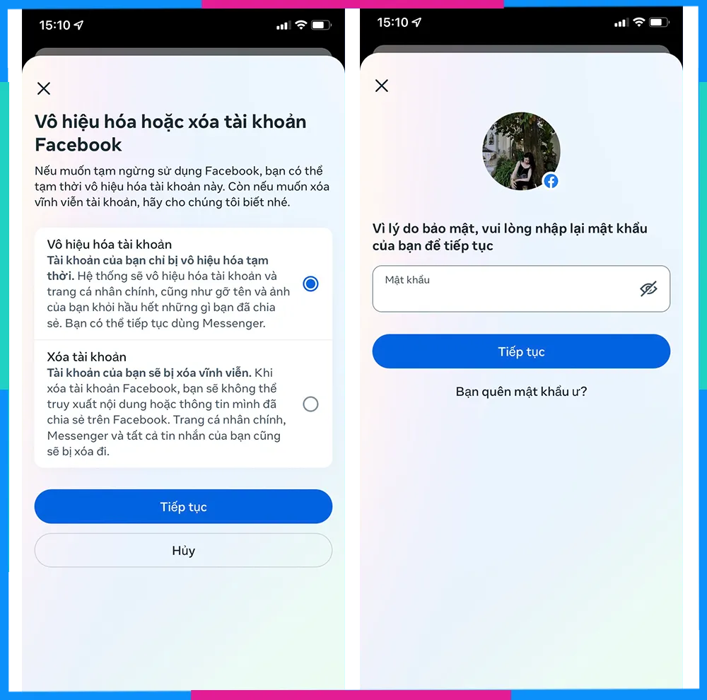 Vô hiệu hóa tài khoản là bước đầu tiên để thực hiện cách khóa trang facebook tạm thời