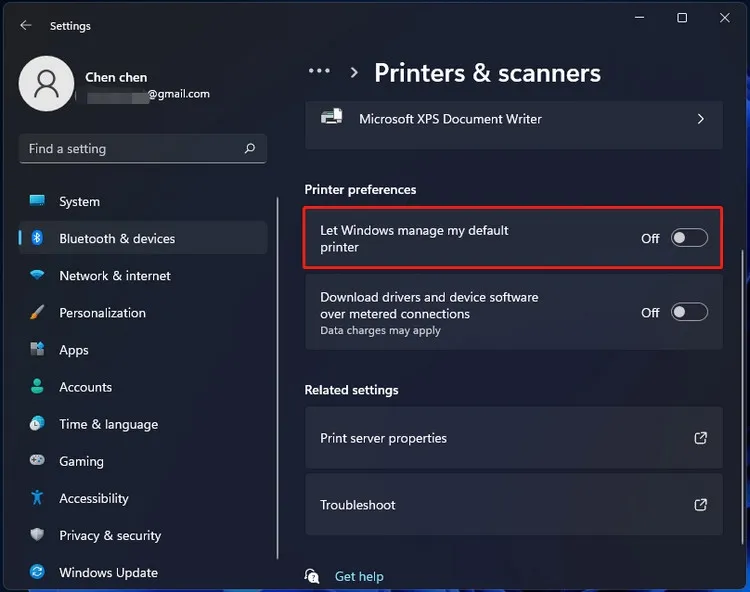 Vô hiệu hóa tính năng "Let Windows manage my default printer"
