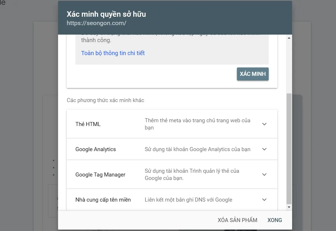 Xác minh Google Search Console thông qua thẻ html
