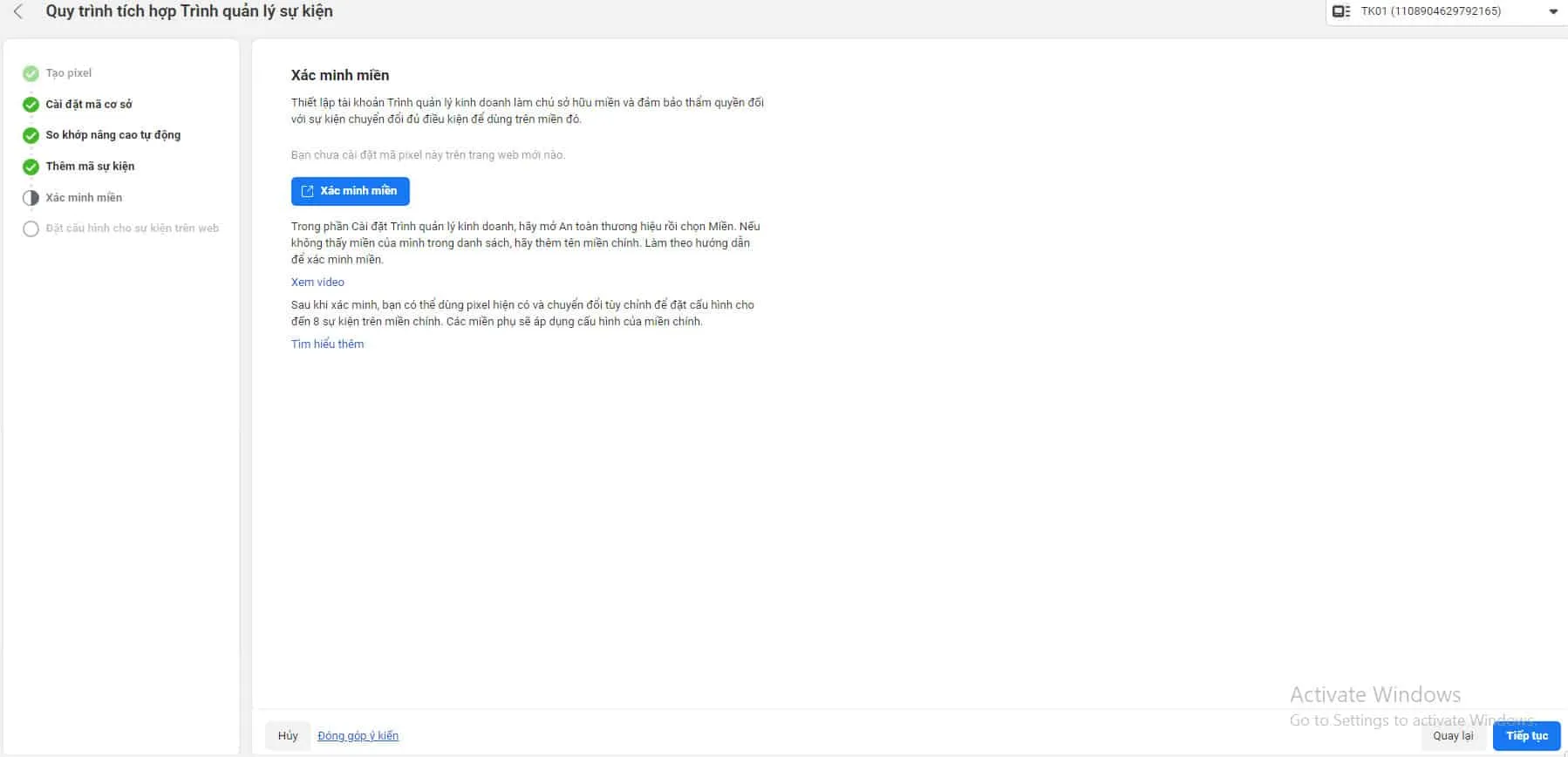Xác minh miền cho Facebook Pixel