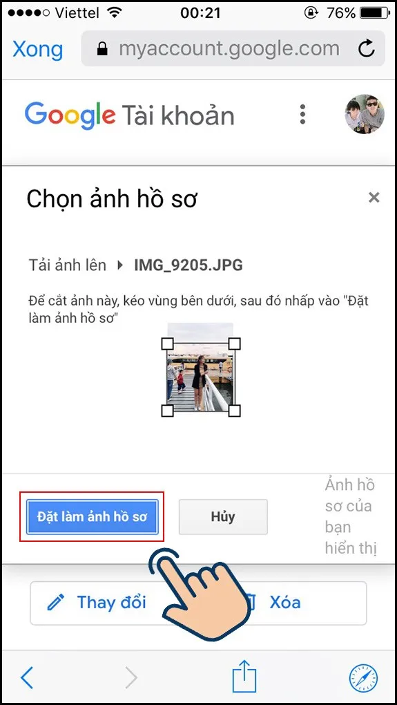 Xác nhận Đặt làm ảnh hồ sơ để hoàn tất cách cài ảnh đại diện cho gmail trên điện thoại