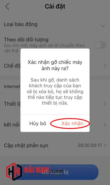 Xác nhận gỡ thiết bị camera Yoosee