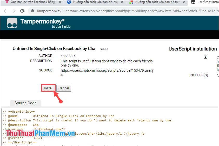 Xác nhận Install script