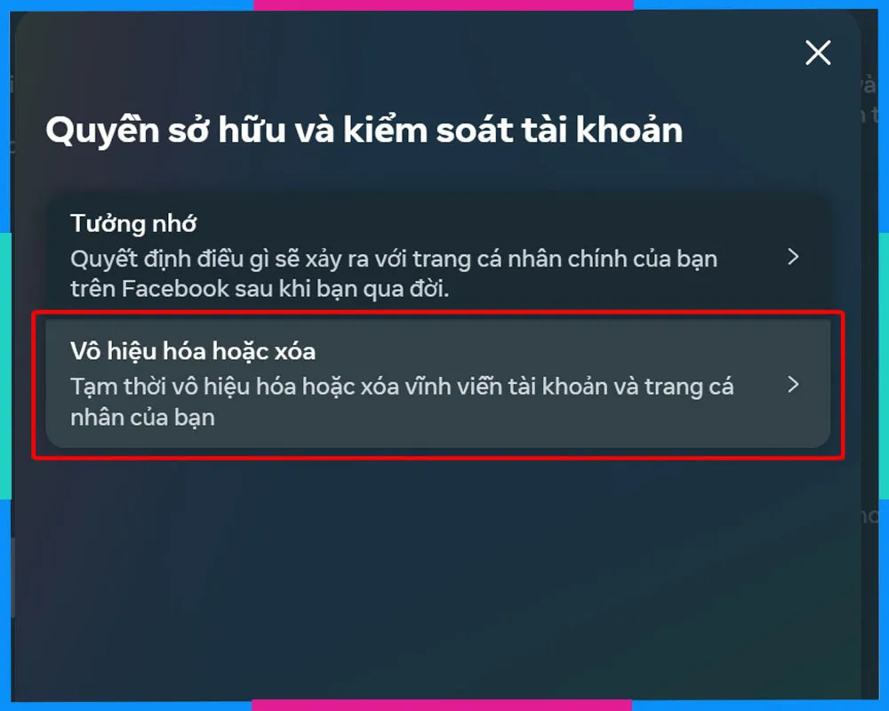 Xác nhận lựa chọn Vô hiệu hóa tài khoản