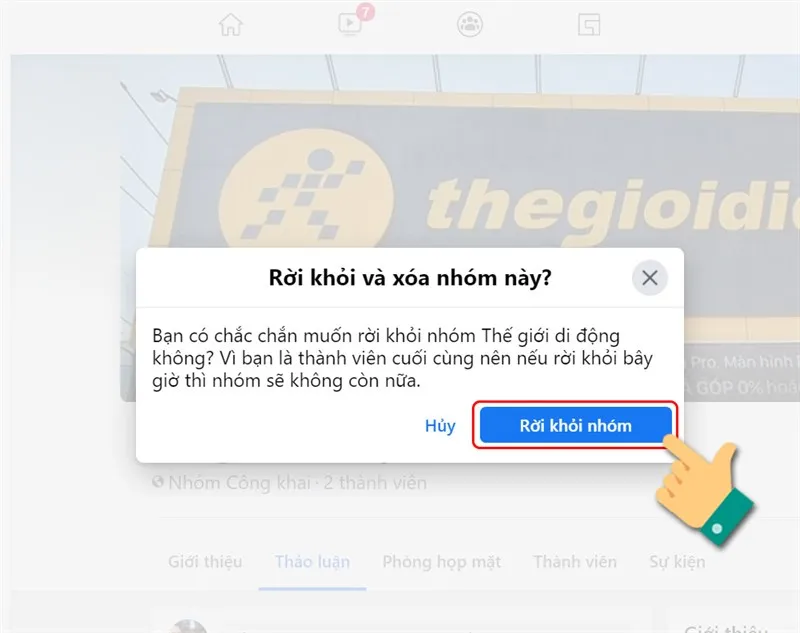 Xác nhận Rời khỏi nhóm sau khi đã xóa hết thành viên