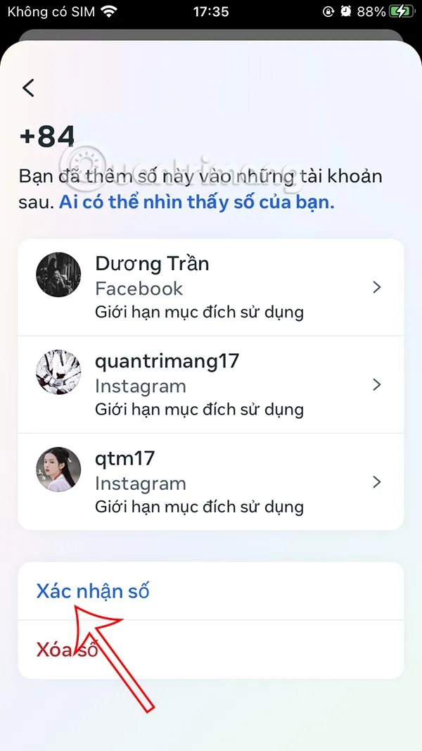 Xác nhận số điện thoại Facebook