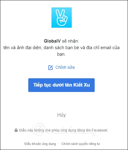 Xác nhận sử dụng tài khoản Facebook hiện tại để đăng nhập V LIVE, đảm bảo truy cập vào các video cần tải