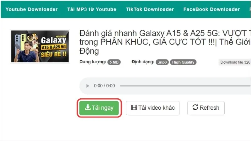 Xác nhận tải file nhạc MP3 về máy tính sau khi chuyển đổi link video