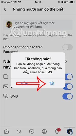 Xác nhận Tắt thông báo đề xuất kết bạn trên Facebook