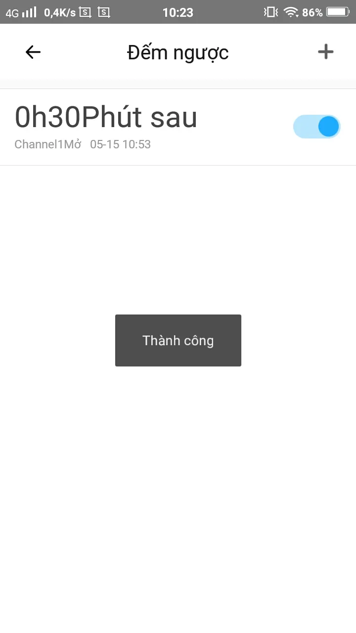 Xác nhận thiết lập đếm ngược đã được kích hoạt trên Sonoff