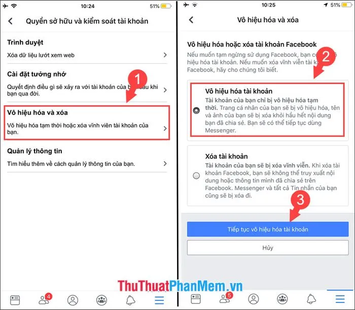 Xác nhận Tiếp tục vô hiệu hóa tài khoản Facebook để tạm khóa