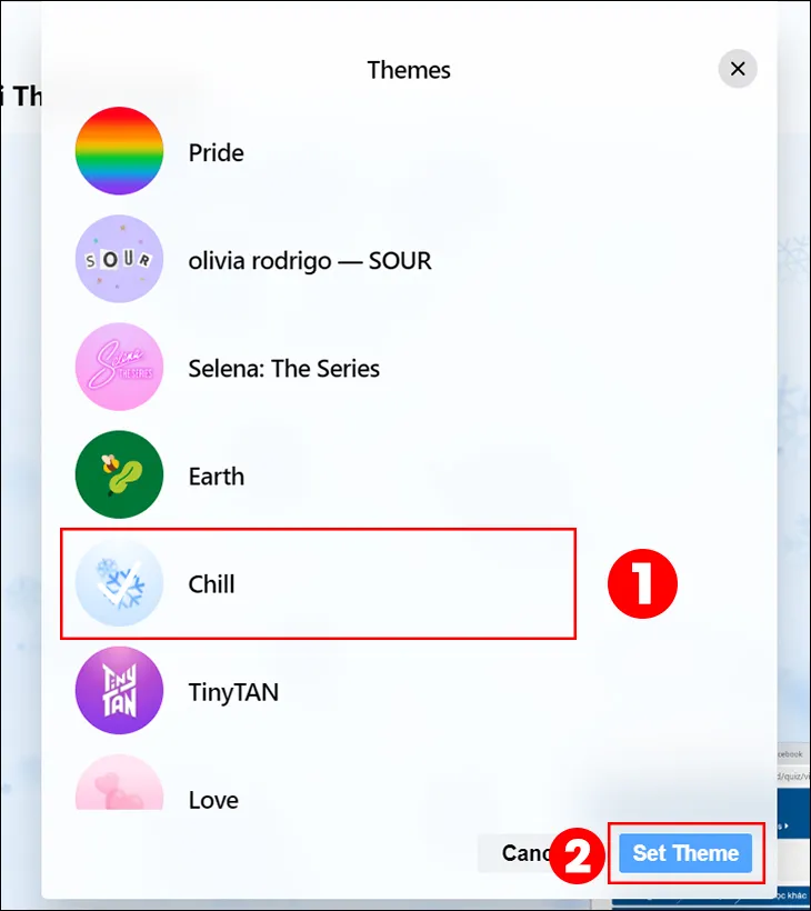 Xác nhận và cài đặt chủ đề mới cho hình nền tin nhắn trên máy tính