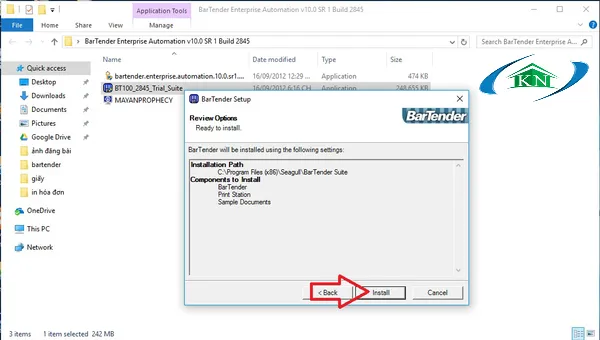 Xác nhận và nhấn INSTALL để bắt đầu cài đặt Bartender