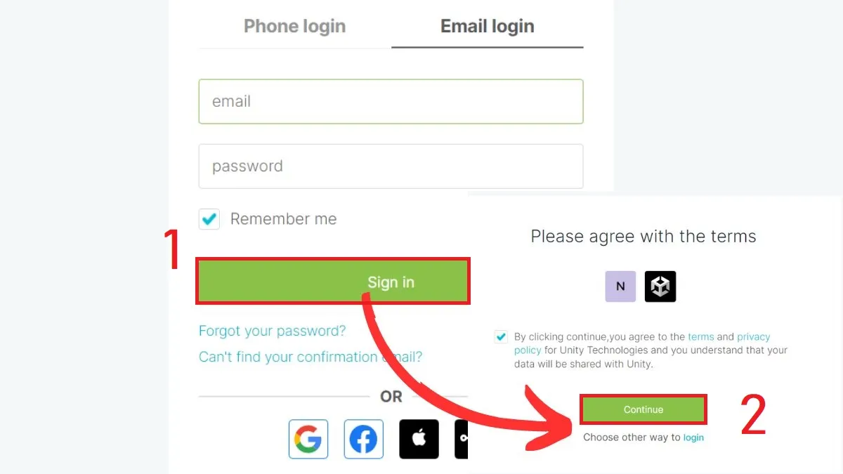 Xác thực email và đồng ý điều khoản khi đăng nhập, bước chuẩn bị cho việc cài đặt Unity