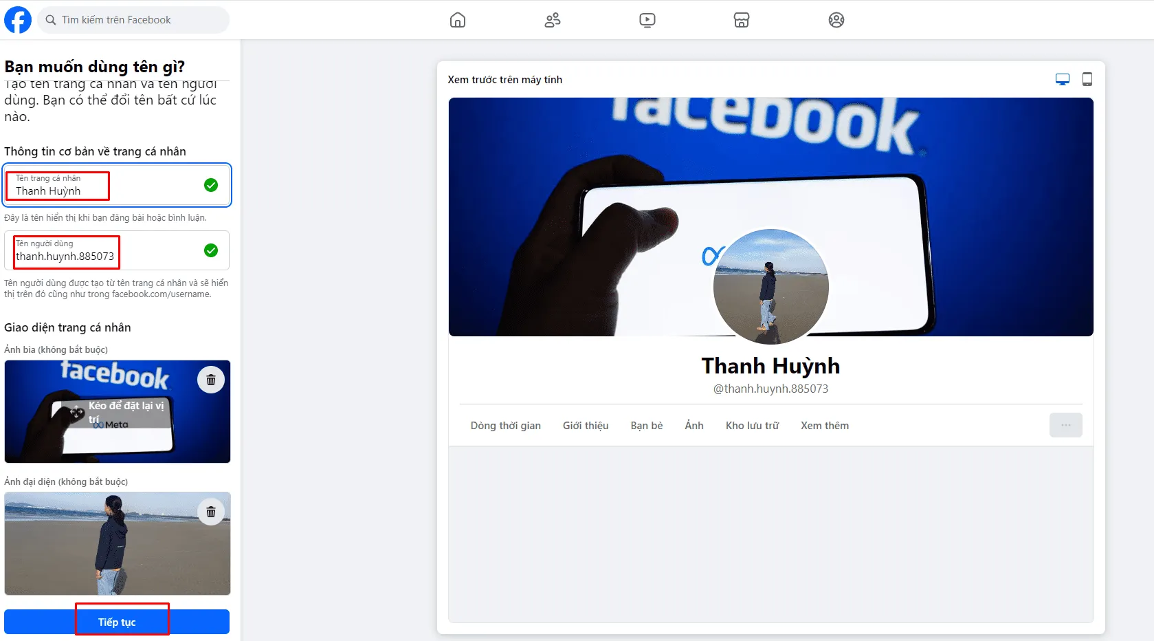 Xem lại thông tin và tùy chỉnh hồ sơ cho nick facebook phụ trước khi hoàn thành