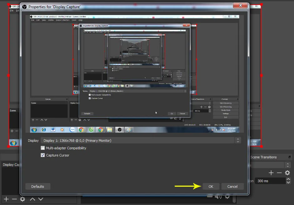 Xem trước màn hình Display Capture trong OBS trước khi stream game trên facebook