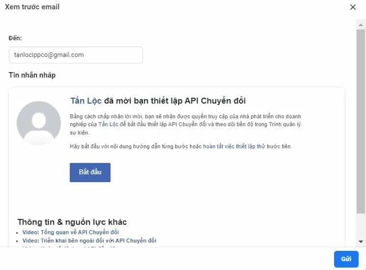 Xem trước nội dung email hướng dẫn cài đặt Facebook Pixel